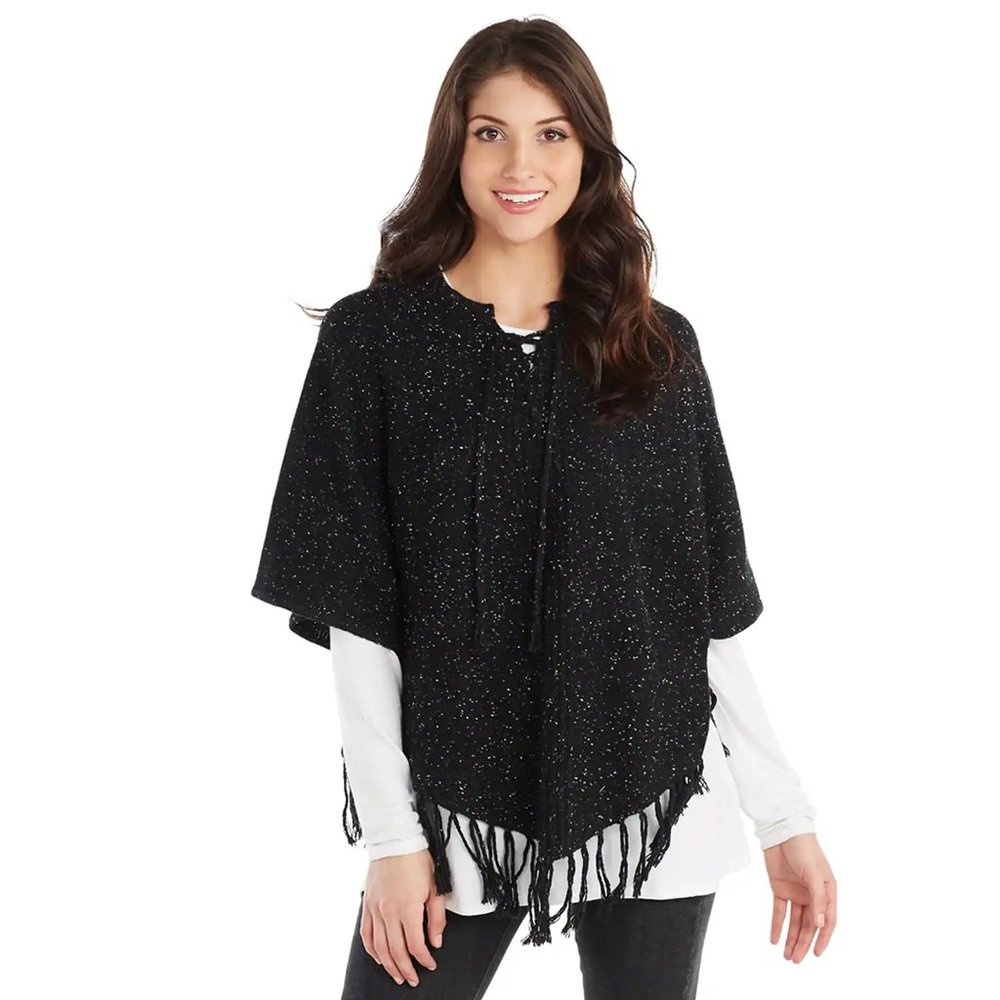Mud Pie Speckled Black Pixie Poncho / NWT / Size M/L